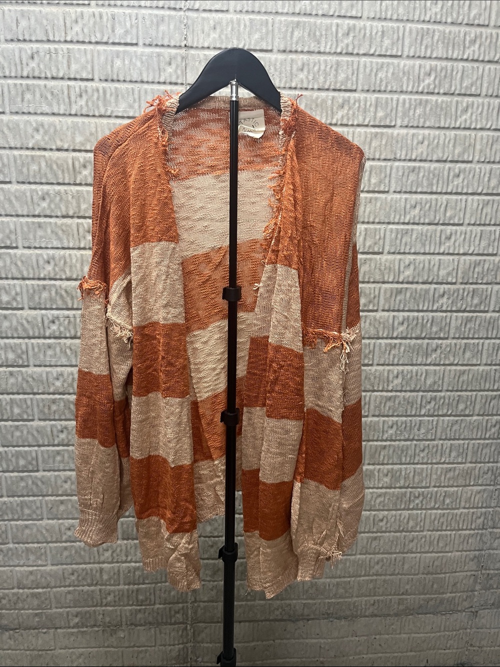 Fantastic Fawn Rust & Beige Striped Distressed Open-Front Cardigan